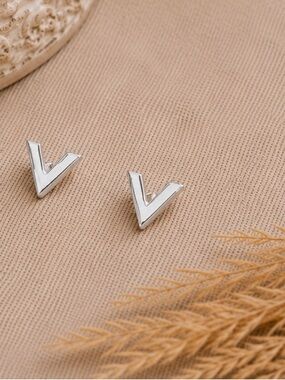 Silver Minimalist V Stud Earrings Designer Inspired